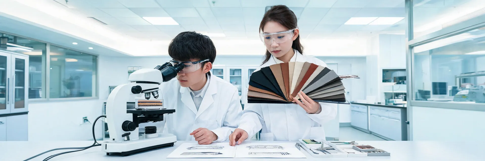 Textile specialists examining microfiber and coated fabric construction