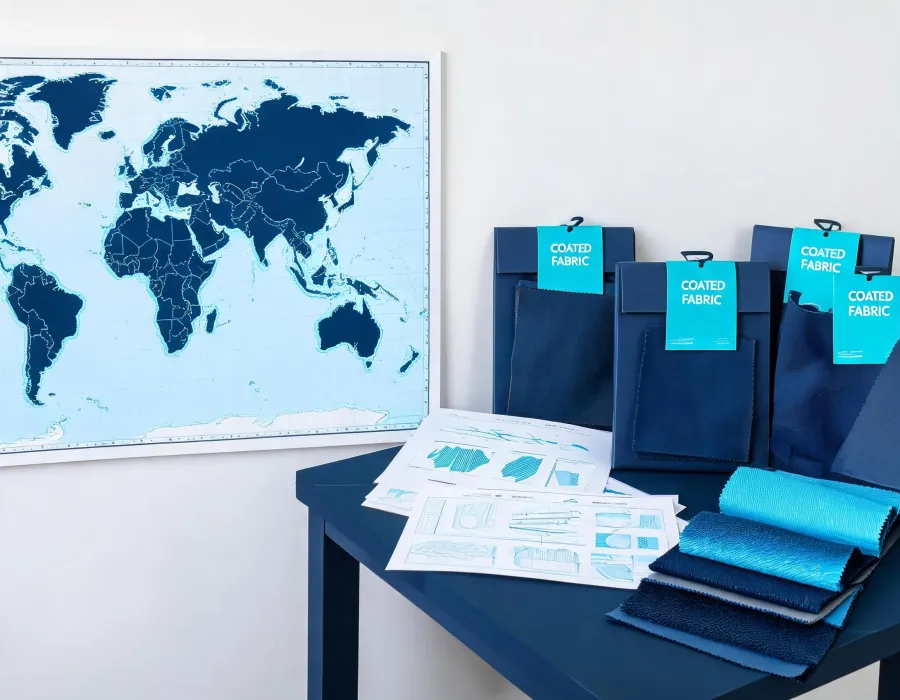 Global material support map and textile sample routing desk