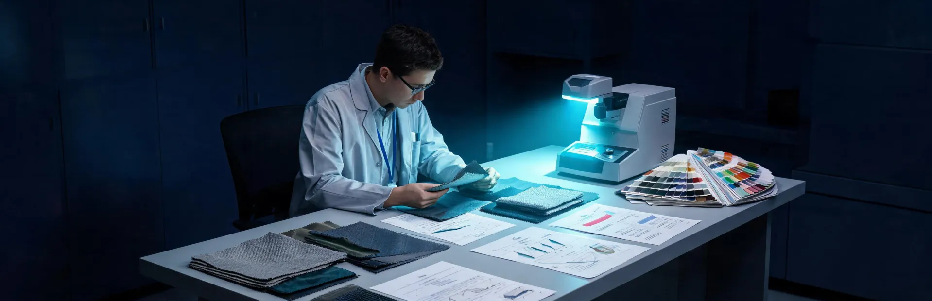 Material engineer reviewing coated textile test reports